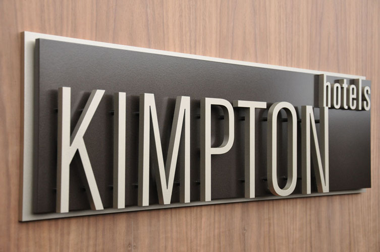 Index designed and manufactured these exterior logo signs for all 50 Kimpton locations. Signs are aluminum painted with metallic paints. All parts machined and mechanically fastened.